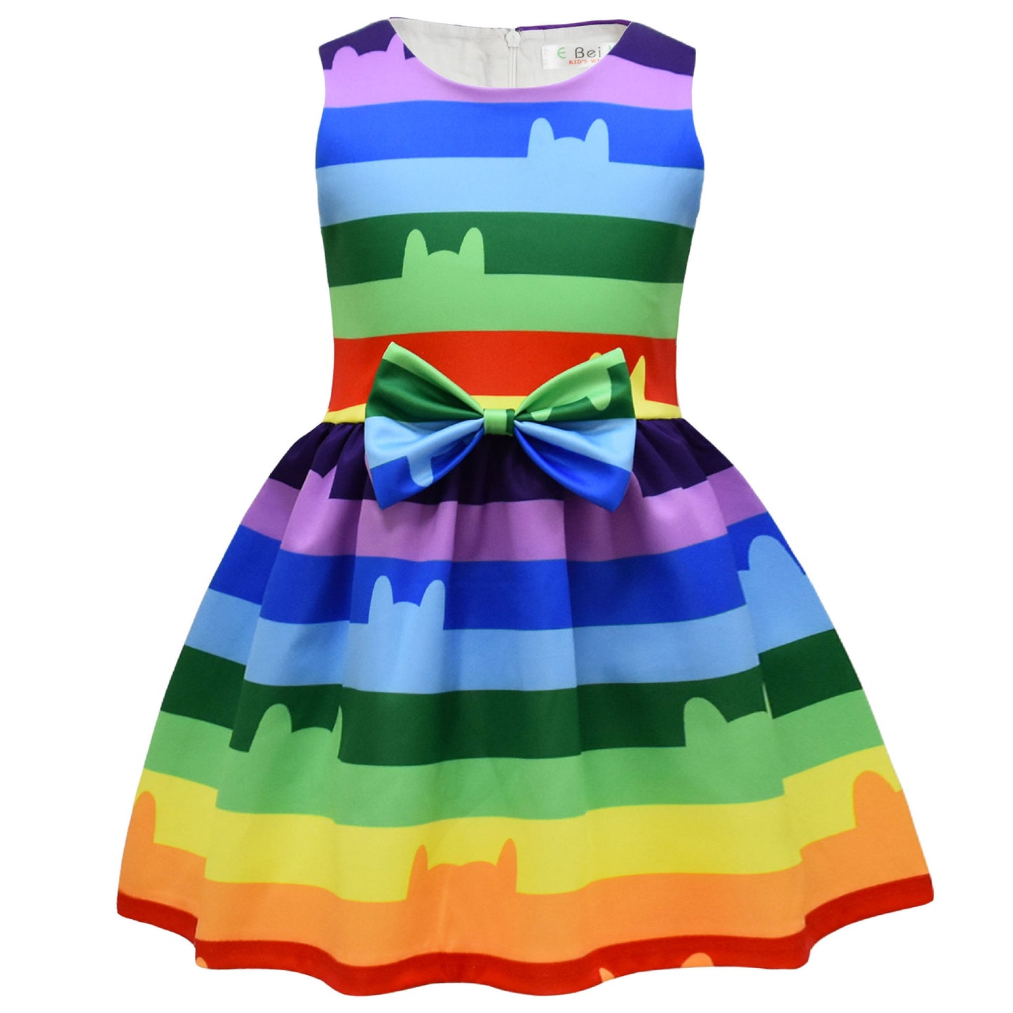 Girl's Summer Dresses Ruffle Sleeveless Elegant Dresses with Belt Swing Midi Casual Sundress