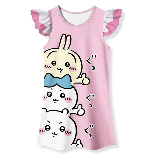 Girls Nightgowns Summer Soft Cute Cartoon Print Pajama Sleep Dress for Kids 3-8 Years